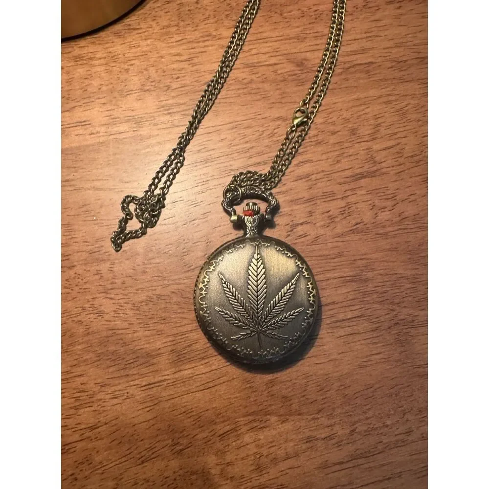 Cannabis Pocket Watch Bronze Tone Quartz Watch